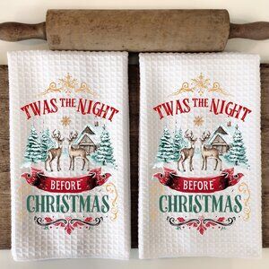 Holiday Christmas Towel Set, Christmas Dish Towels, Reindeer Design